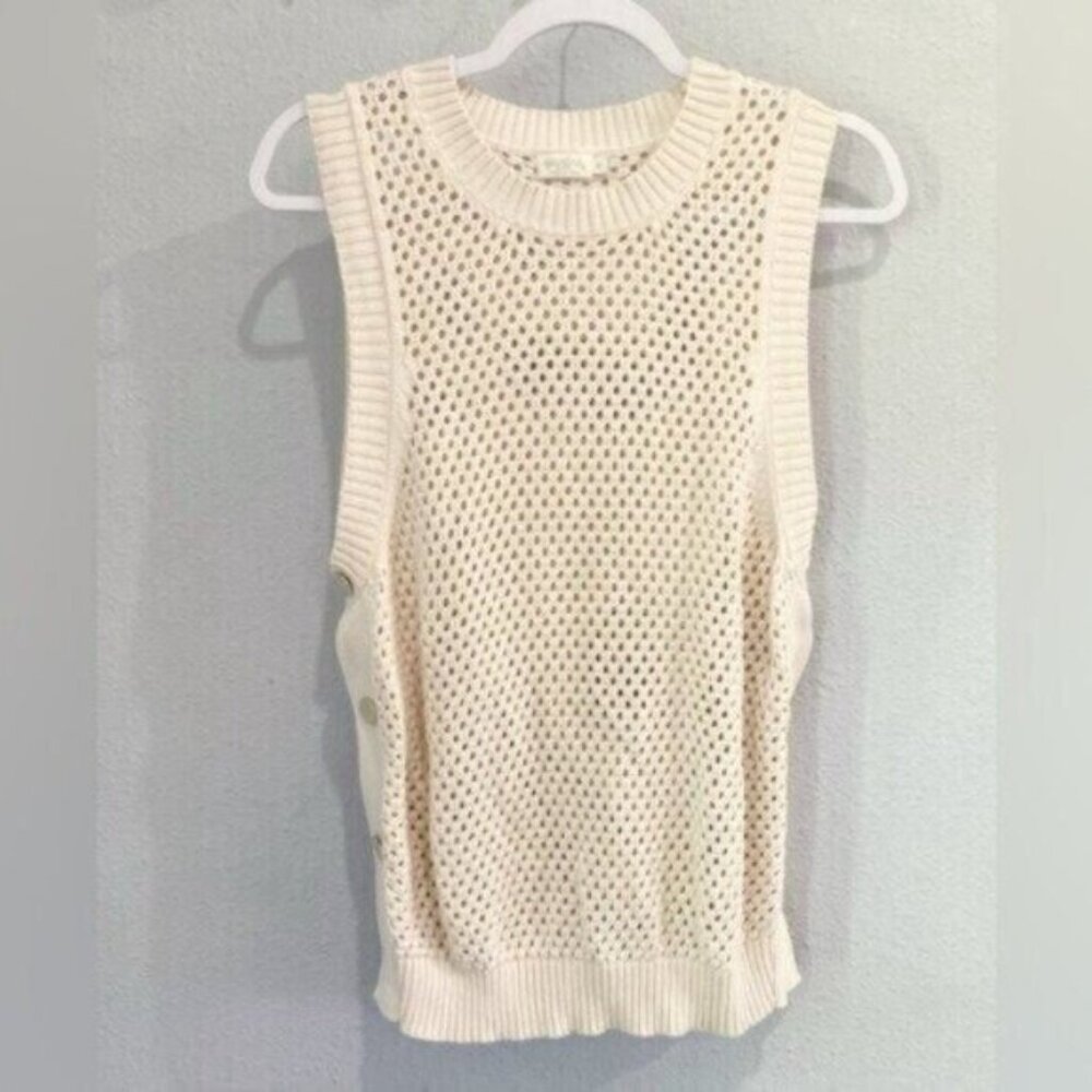 Spartina449 Neutral Crochet Contemporary Boho Beachy Vacation Preppy Top - Picture 2 of 7